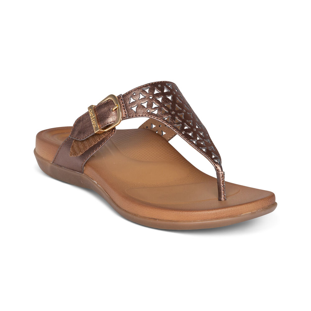 Aetrex Women's Rita Adjustable Flip Flops - Bronze | USA 4XQBMQN